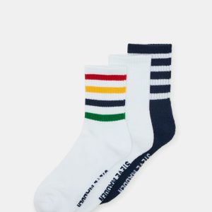 3 PACK STRIPED CREW SOCKS WHITE MULTI