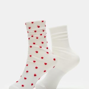 2 PACK HEART SOCKS SHEER WHITE
