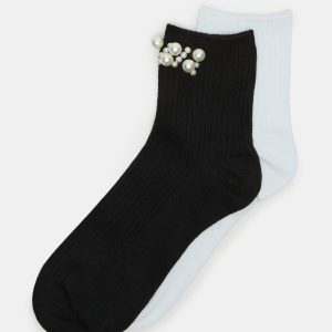 2 PACK PEARL ANKLET SOCKS BLACK MULTI
