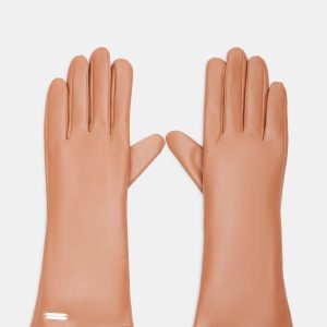 FAUX LEATHER FOREARM GLOVES TAN