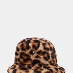 FAUX FUR BUCKET HAT LEOPARD RHINESTONES