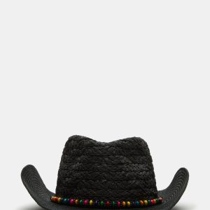 BEADED TRIM WESTERN HAT BLACK