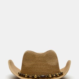 BEADED TRIM WESTERN HAT TAN