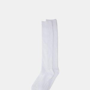RIBBED KNEE HIGH SOCKS WHITE